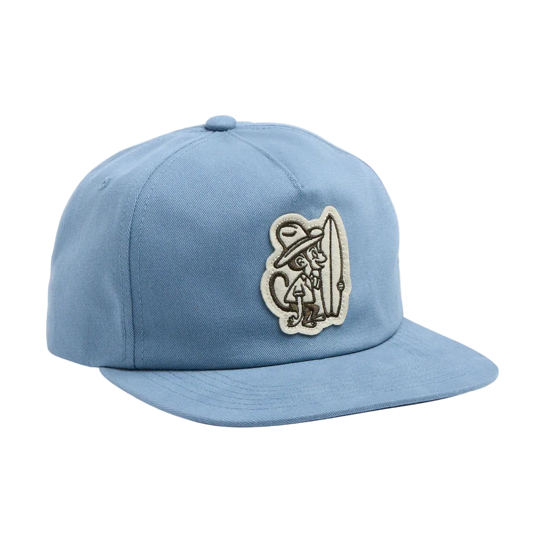 Howler Brothers El Monito Surfs Snapback Blue – front view showing El Monito surfer patch on men's unstructured five-panel cotton hat