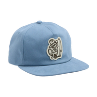 Howler Brothers El Monito Surfs Snapback Blue – front view showing El Monito surfer patch on men's unstructured five-panel cotton hat
