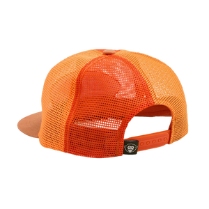 Howler Brothers Feedstore Snapback Multi Orange – back view showing orange mesh panels, snapback closure, and El Mono icon tag