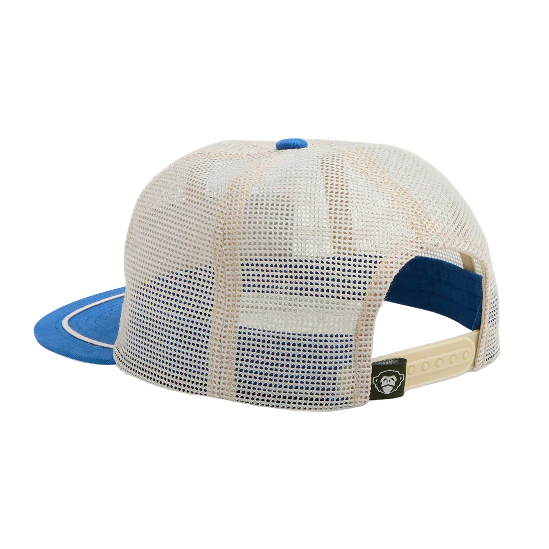 Howler Brothers Osprey Prey Feedstore Snapback Stone Blue – back view showing cream mesh panels, blue snapback closure, and El Mono icon tag