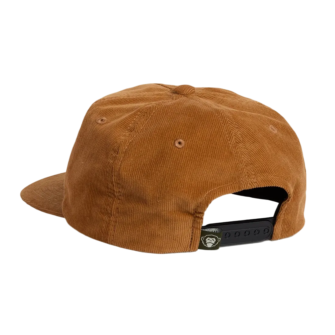 Back view of the H Bolt Motif Unstructured Snapback Hat in Tan Corduroy, showing adjustable strap and monkey patch -- The Simple Man