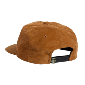 Back view of the H Bolt Motif Unstructured Snapback Hat in Tan Corduroy, showing adjustable strap and monkey patch -- The Simple Man