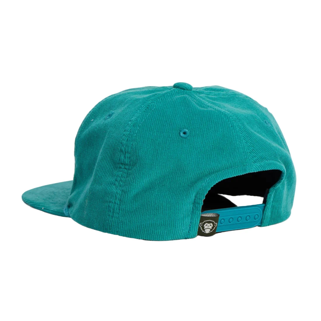 Back view of teal unstructured snapback hat with Howler Monkey logo tag and snapback closure