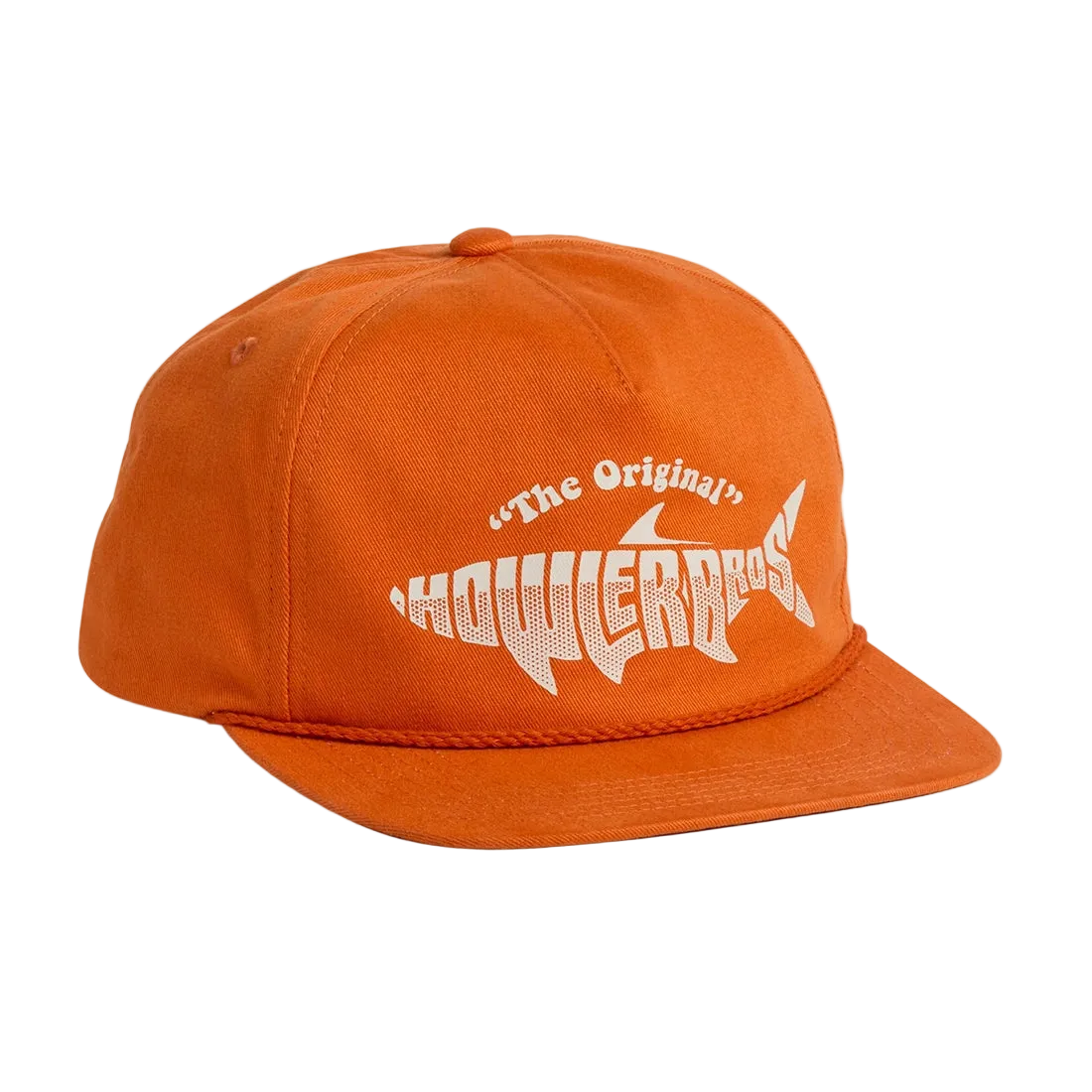 Silver King Unstructured Snapback Hat in Toasted Orange, orange cap with tarpon-shaped Howler Bros wordmark graphic, front view -- The Simple Man