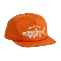 Silver King Unstructured Snapback Hat in Toasted Orange, orange cap with tarpon-shaped Howler Bros wordmark graphic, front view -- The Simple Man