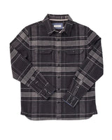Winter Flannel Utility Shirt in Stone Window plaid, double chest pockets and corozo buttons