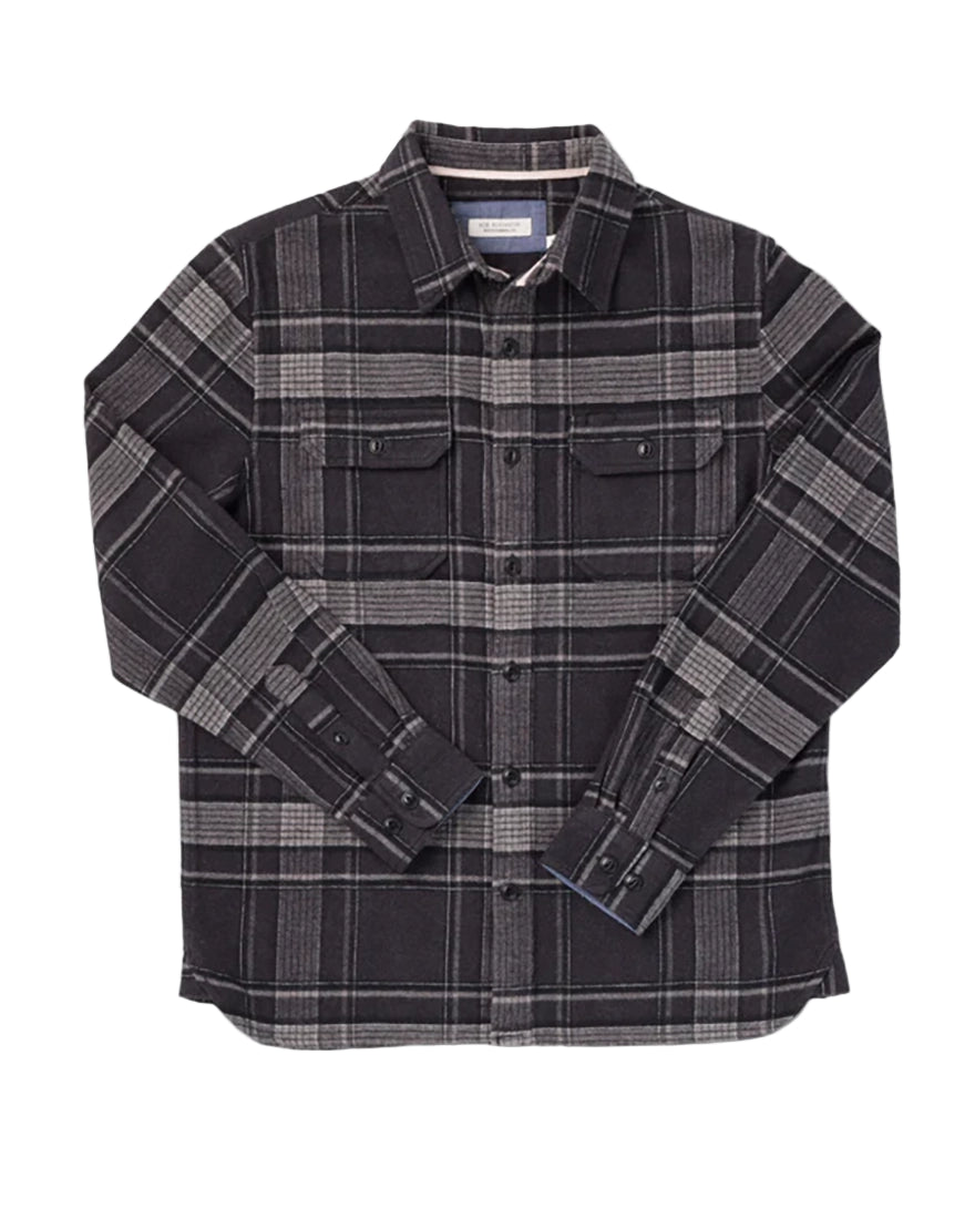 Winter Flannel Utility Shirt in Stone Window plaid, double chest pockets and corozo buttons