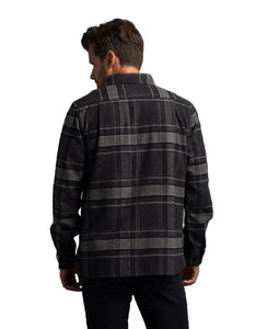 ack view of Winter Flannel Utility Shirt in Stone Window plaid, soft brushed twill flannel.