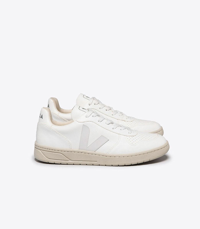 Veja V-10 CWL Vegan Leather Sneaker in all white, Side view