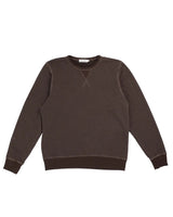 Vintage chocolate brown triblend crewneck sweatshirt by The Simple Man – classic men’s crewneck with V-notch detail, terry fabric, laid flat on white background”