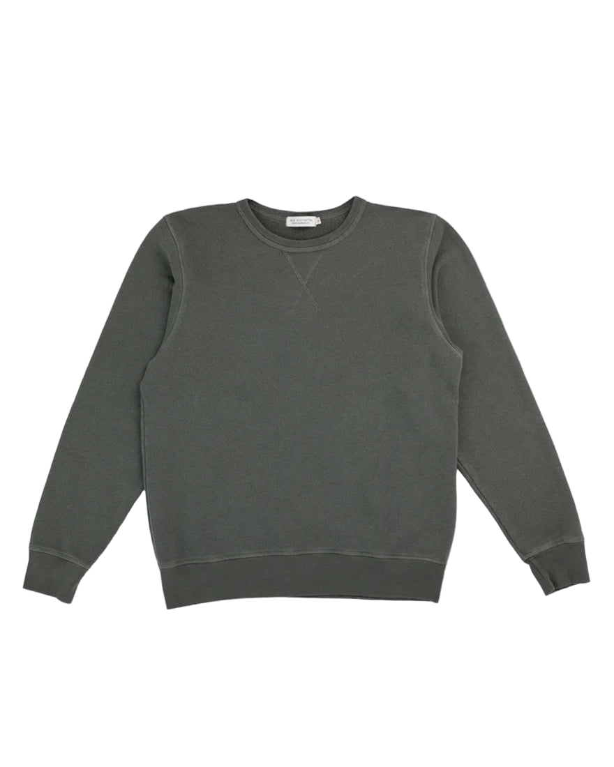 Vintage teal triblend crewneck sweatshirt by The Simple Man – classic men’s crewneck with V-notch neckline, pre-washed terry fabric, laid flat on white background”