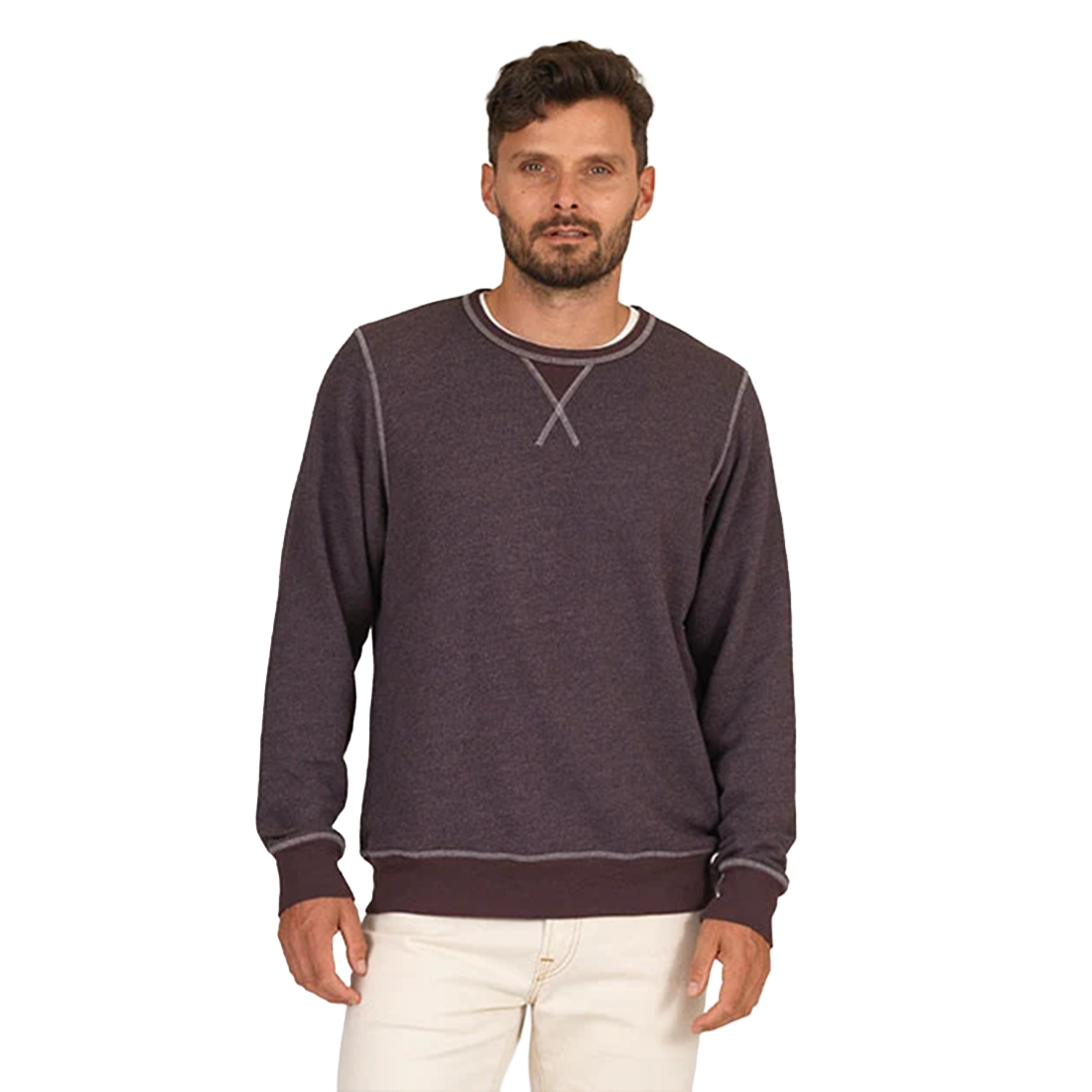 Cocoa heather crewneck sweatshirt, front view - Vintage Tri-blend Crewneck Sweatshirt - The Simple Man