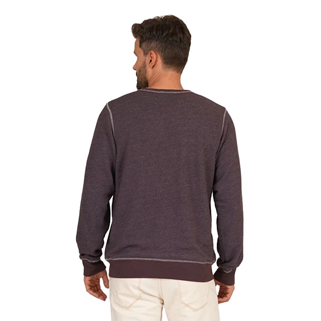 Cocoa heather crewneck sweatshirt, flat lay front view showing contrast stitching detail - Vintage Tri-blend Crewneck Sweatshirt - The Simple Man