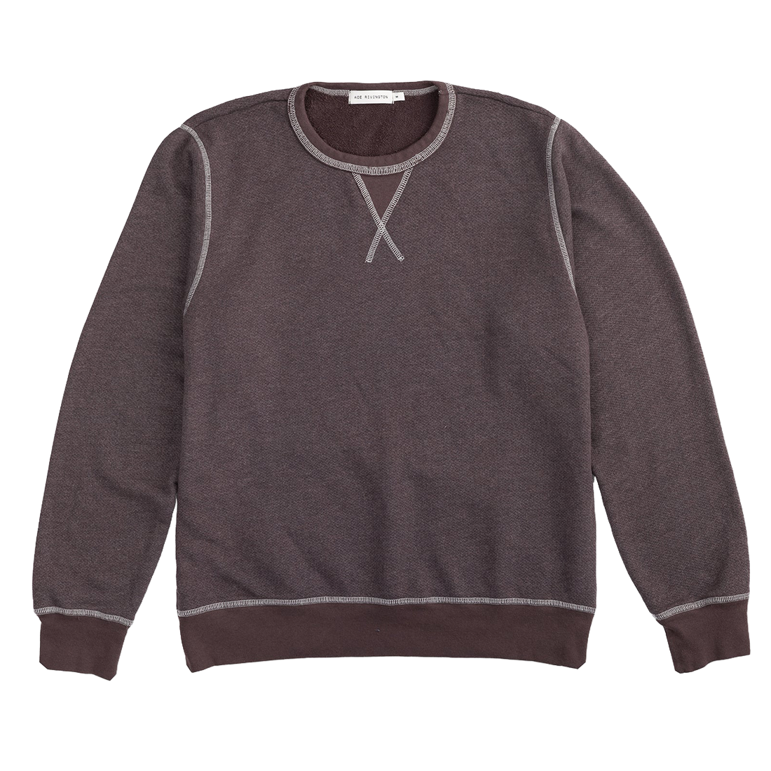 Cocoa heather crewneck sweatshirt, back view showing contrast stitching - Vintage Tri-blend Crewneck Sweatshirt - The Simple Man