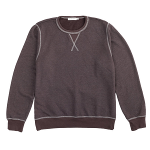 Cocoa heather crewneck sweatshirt, back view showing contrast stitching - Vintage Tri-blend Crewneck Sweatshirt - The Simple Man