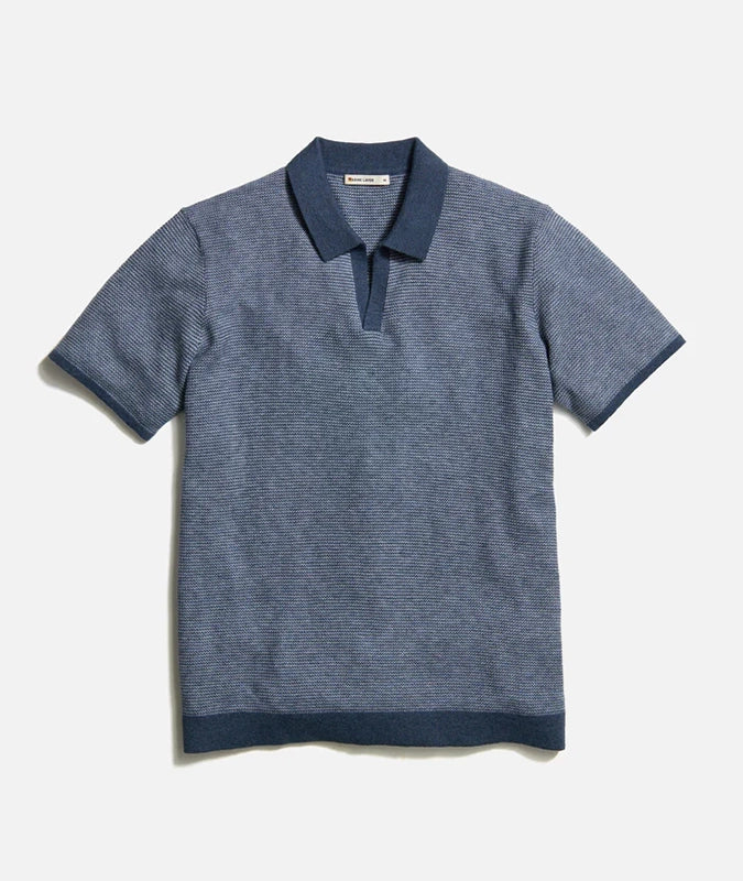 Marine Layer Lam Sweater Polo in Charcoal, Fornt View