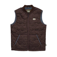 Voltage Quilted Vest flat lay front view in Bark showing zip front, pockets, and quilted design