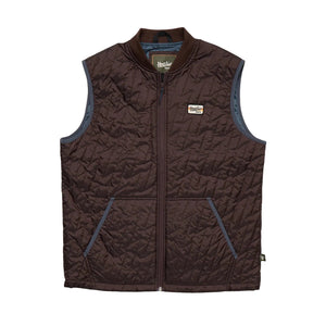 Voltage Quilted Vest flat lay front view in Bark showing zip front, pockets, and quilted design