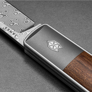 The James Brand Wayland slip joint knife half open showing sheepsfoot blade