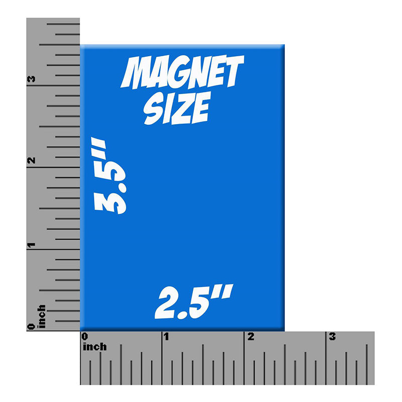 Magnet Size Graphic depicting 2.5 inch by 3.5 inch magnet size