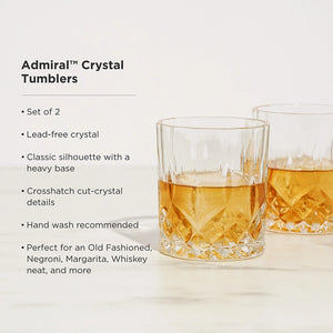 Viski Admiral Crystal whiskey tumblers Info graphic showing details 