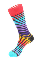 Men’s Alexander Stripe socks in purple, coral, teal, and red — combed cotton mid-calf sock from The Simple Man.
