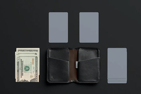 Bellroy apex slim sleeve wallet in black open with expanded contents view