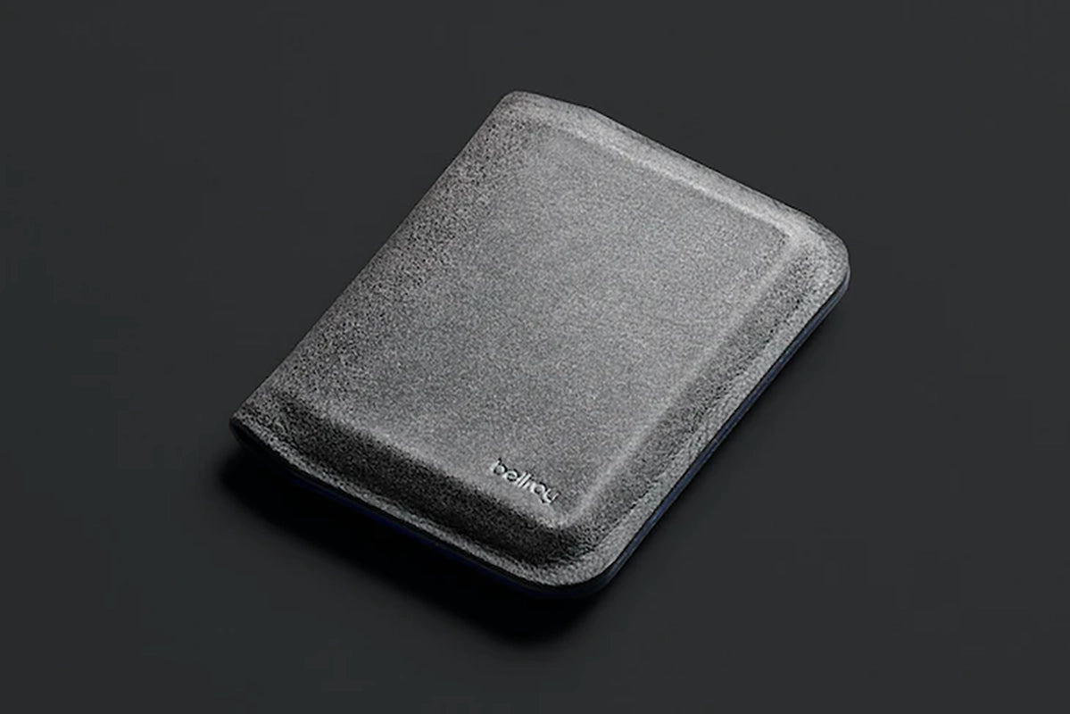 Bellroy apex slim sleeve wallet in pepper blue closed view