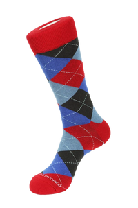 Argyle pattern sock in red/blue/grey 