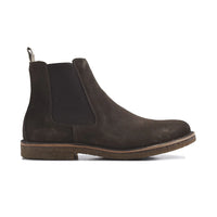 Side view of Astorflex Bitflex Chelsea Boot in dark chestnut suede with classic slip-on style and crepe sole