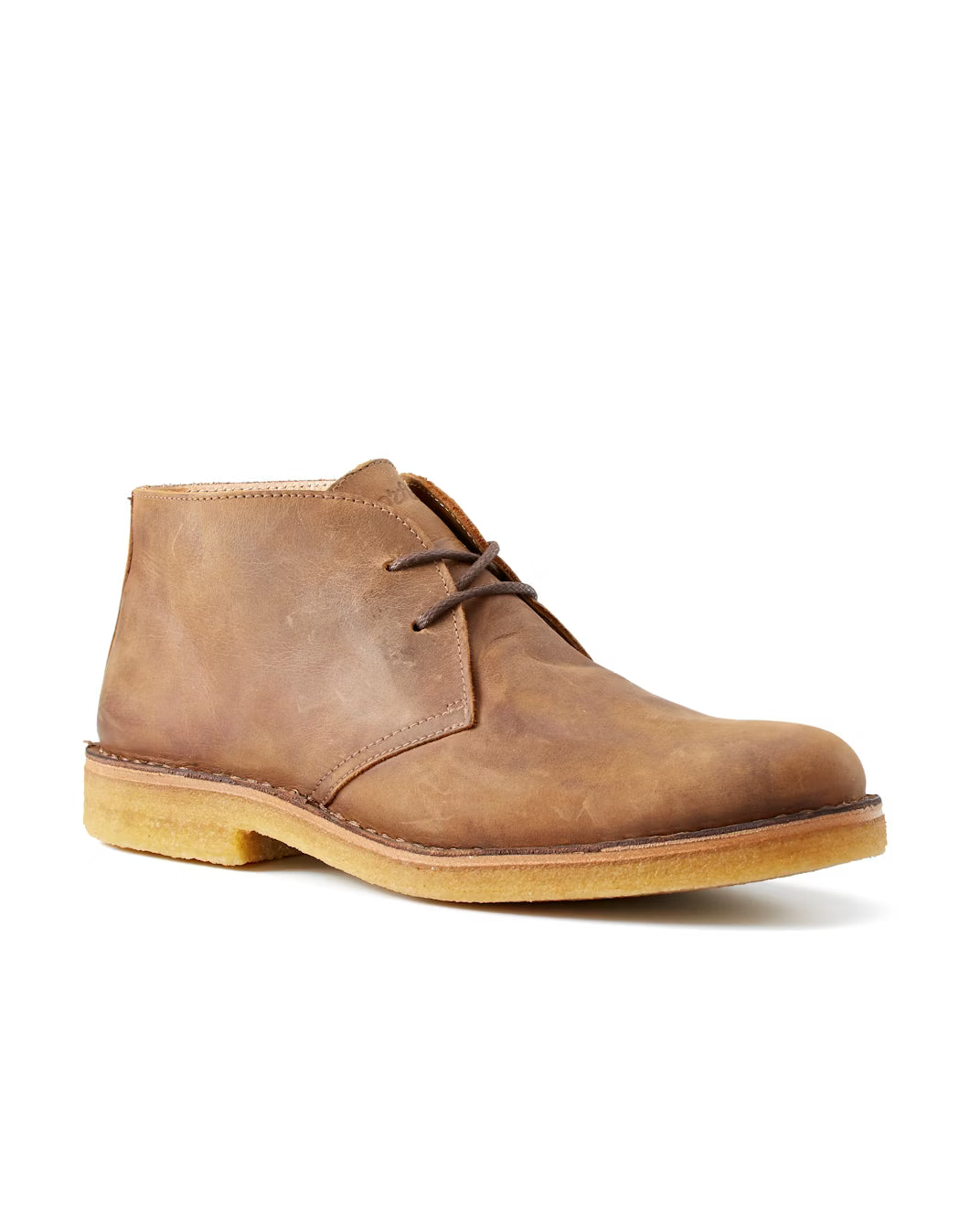 Bottom view of Astorflex chukka boot showing 100% natural crepe rubber outsole and Italian craftsmanship