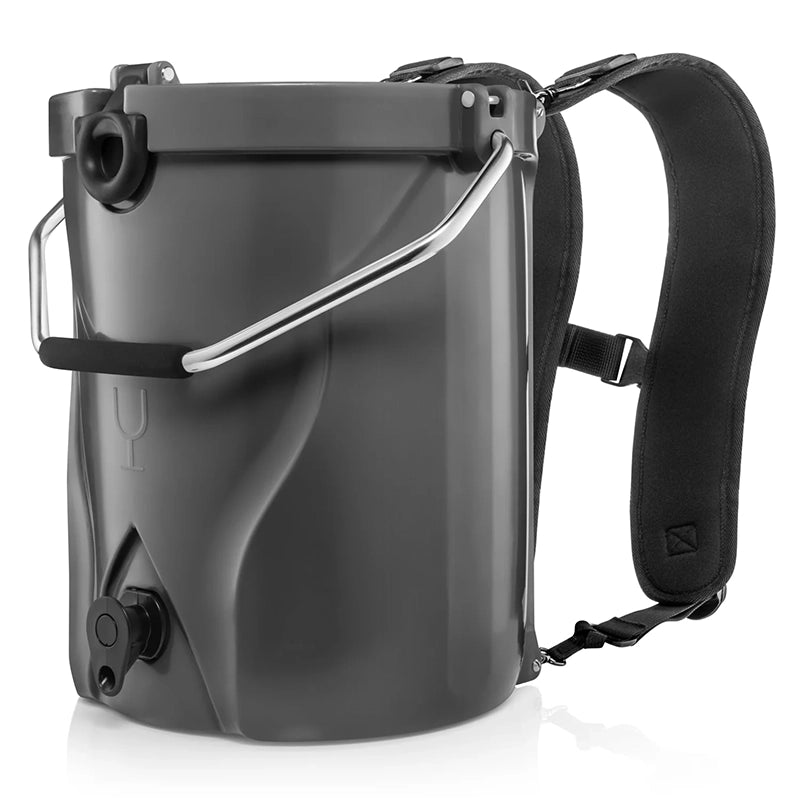 Brümate Backtap Backpack cooler and beverage dispenser in Charcoal side view showing backpack straps