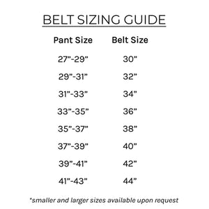 infographic depicting a size chart to help size the belt by waist size