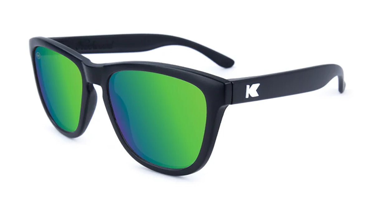 Knockaround Premiums Black with Green Moonshine lenses, front angled view