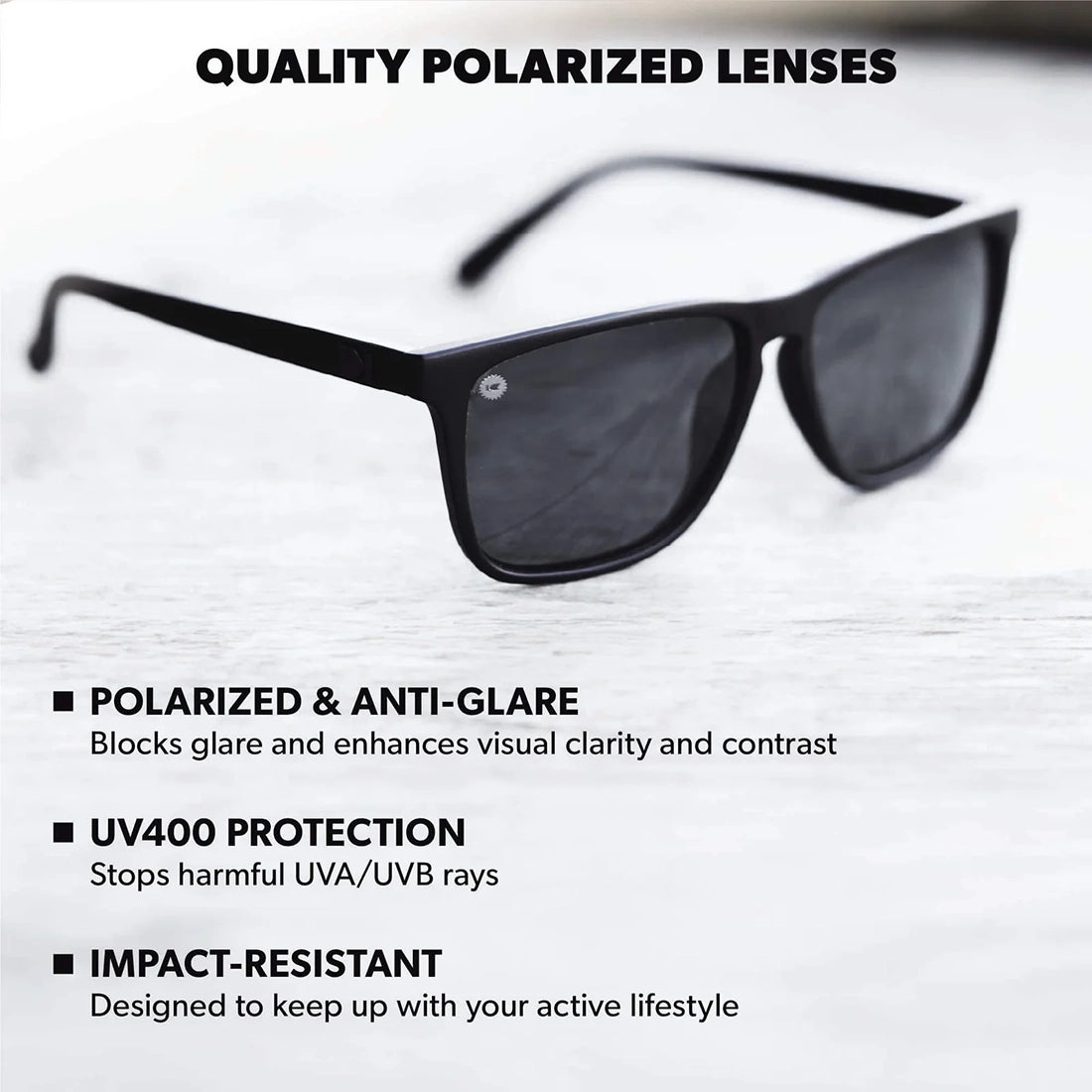 Knockaround Fast Lanes polarized black smoke lenses — UV400 protection impact resistant anti-glare men's sunglasses