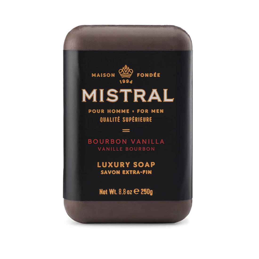 Mistral Bourbon Vanilla Luxury Bar Soap for men – 8.8 oz triple-milled French bar soap with argan oil and bourbon vanilla fragrance