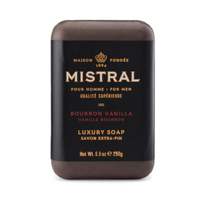 Mistral Bourbon Vanilla Luxury Bar Soap for men – 8.8 oz triple-milled French bar soap with argan oil and bourbon vanilla fragrance
