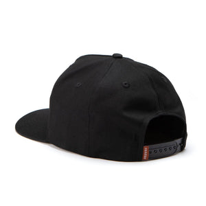 High-profile structured black snapback hat rear view - Seager Bradley
