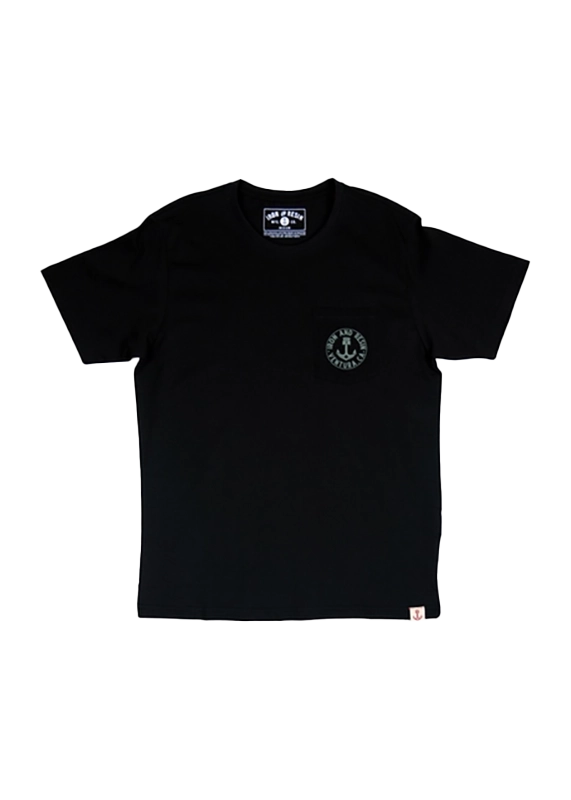 Iron & Resin Brand Button design pocket t-shirt in Black, back logo