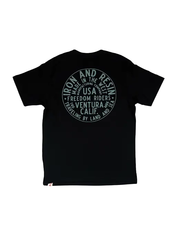 Iron & Resin Brand Button design pocket t-shirt in Black, back logo