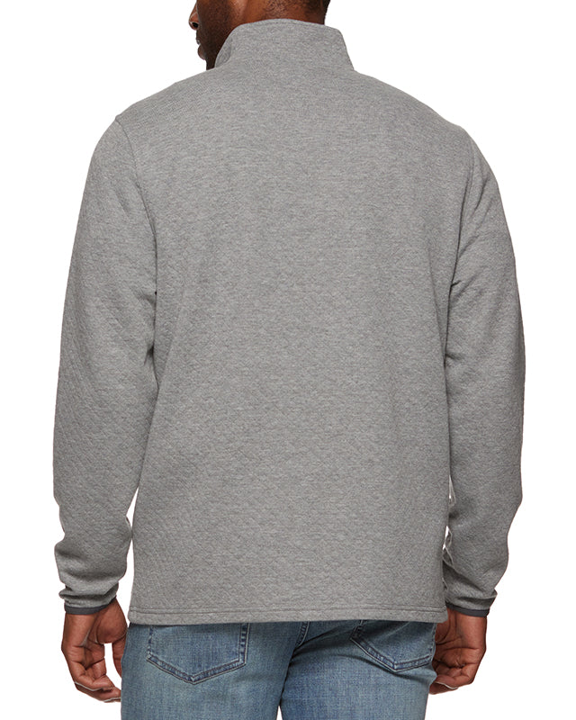 Model Wearing Bradner 1/4 zip quilted pullover in Grey, rear View