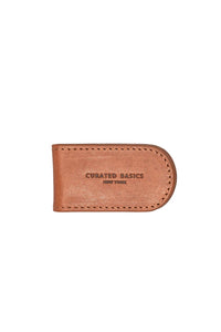 Tan Italian leather magnetic money clip by Curated Basics from The Simple Man – minimalist men’s wallet accessory handcrafted for durability and everyday carry.
