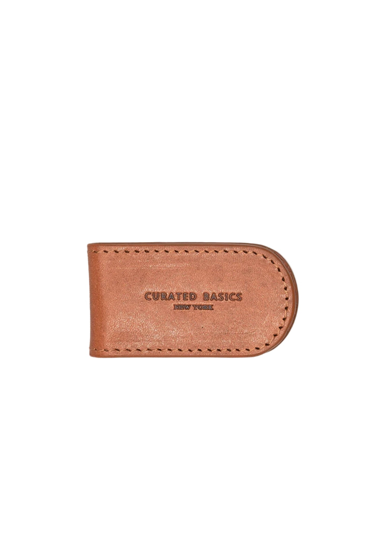 Tan Italian leather magnetic money clip by Curated Basics from The Simple Man – minimalist men’s wallet accessory handcrafted for durability and everyday carry.