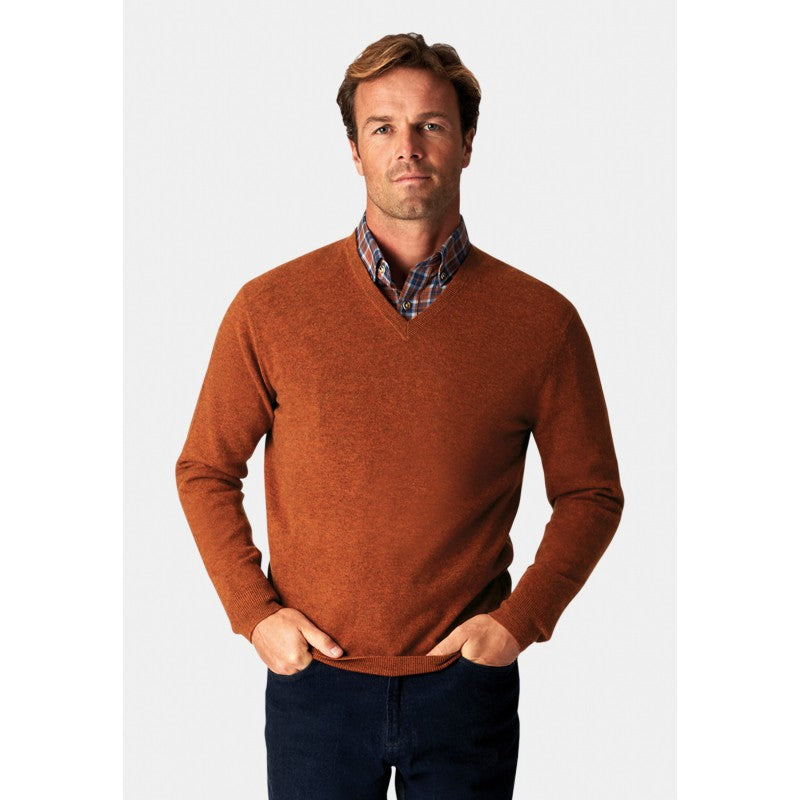 Autumn cashmere V-Neck Sweater in spice color (Burnt Orange)