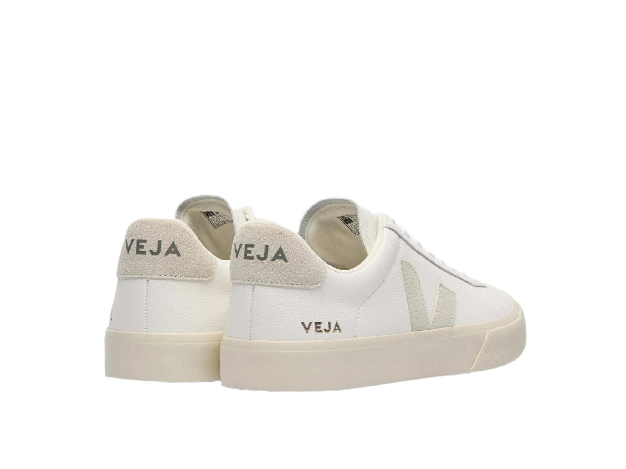 Veja Campo White and Natural Sneakers – Rear Angle Highlighting Logo and Heel Design