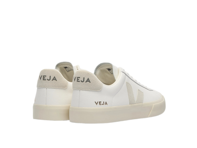 Veja Campo White and Natural Sneakers – Rear Angle Highlighting Logo and Heel Design