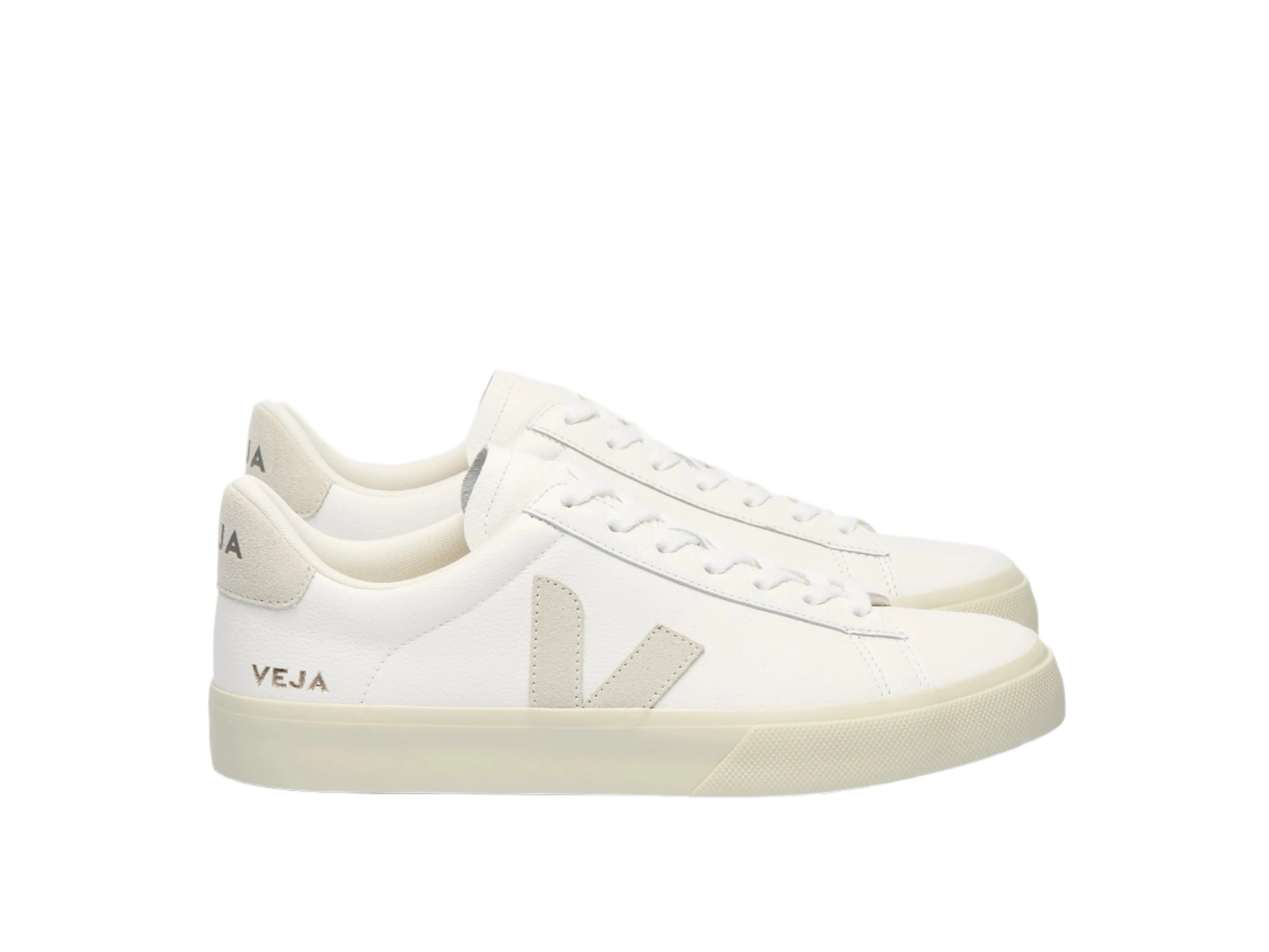 Veja Campo Leather Sneakers in White and Natural – Side View