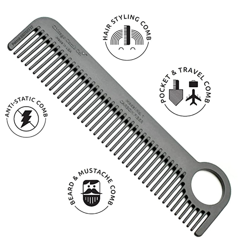 Chicago Comb Modle #1 comb info graphic detailing the benefits of the comb