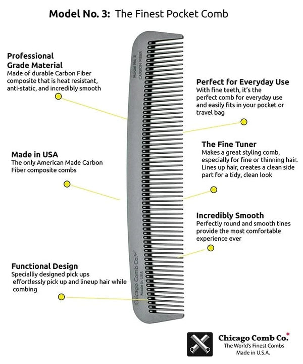 Comb With Numbers Model No. 3 - Caron Fiber Comb - CHICAGO COMB - The Simple Man