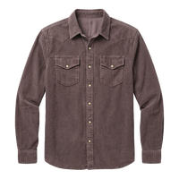Cocoa corduroy Western shirt, flat lay front view showing snap pockets and Western yoke - Corduroy Western Shirt - The Simple Man